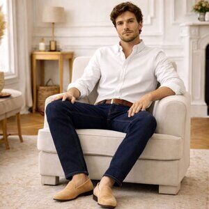 Ralph Lauren Made in Italy Tan Suede Men's Driving Loafers Gommino Sole